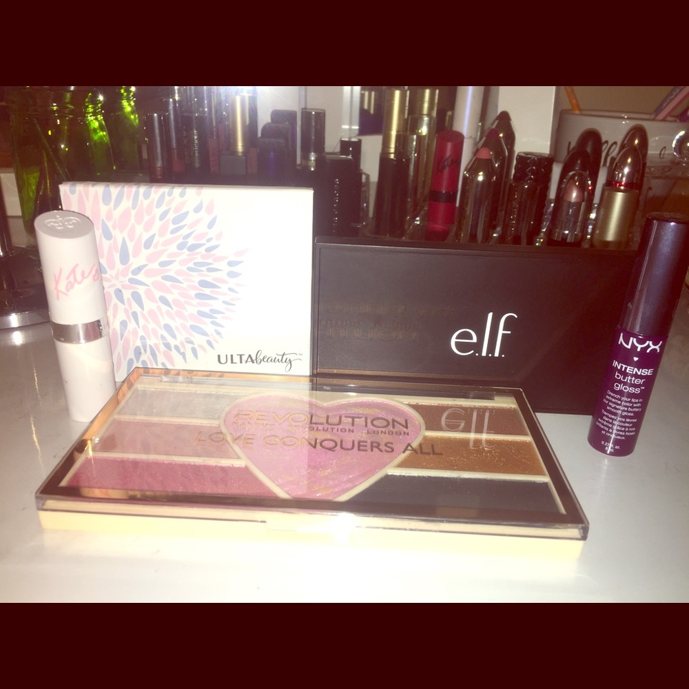 3 palettes and 2 lip products  drugstore.